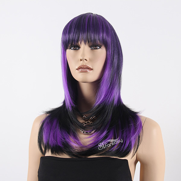 Mixture color high temperature fiber long straight layered wig for party