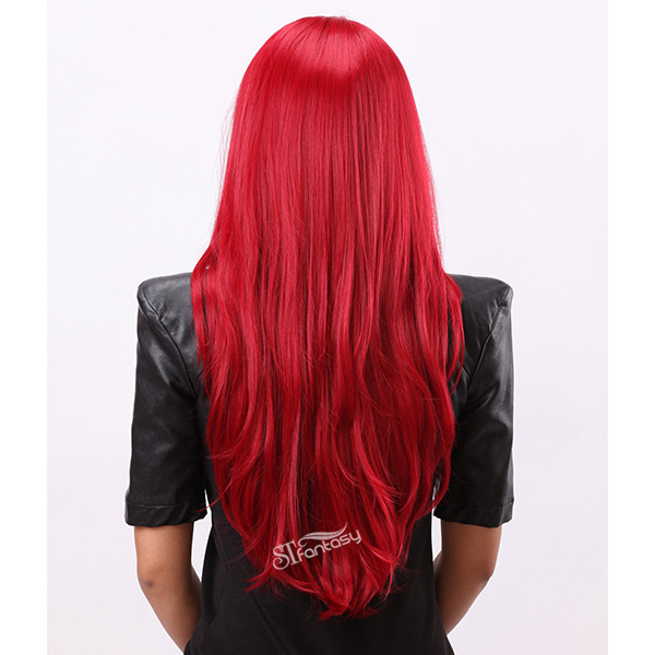 Beautiful long red synthetic hair cosplay wig with natural curl
