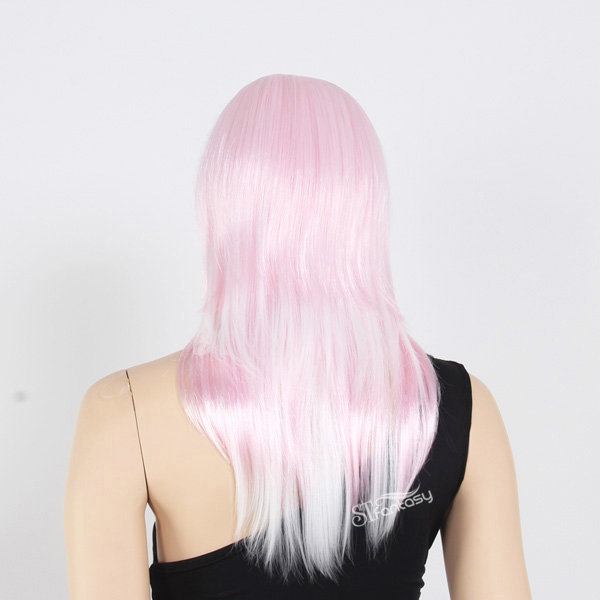 High temperature fiber layered wig with inwards facing curl mix pink color