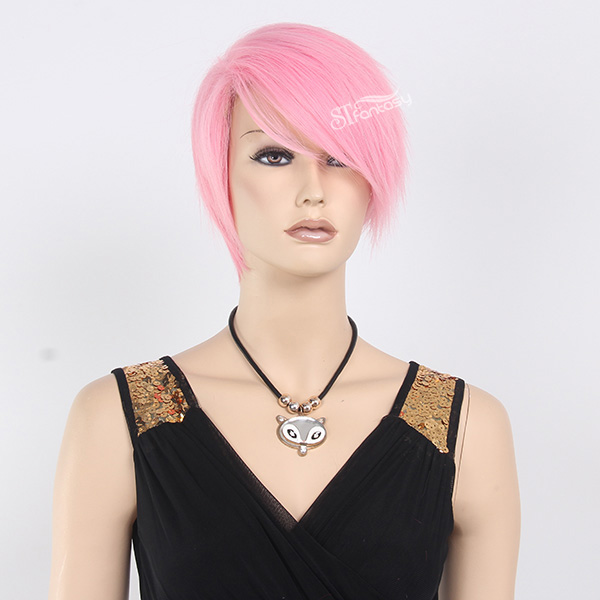 Fashion style high temperature fiber short mannequin wig pink wig for lady