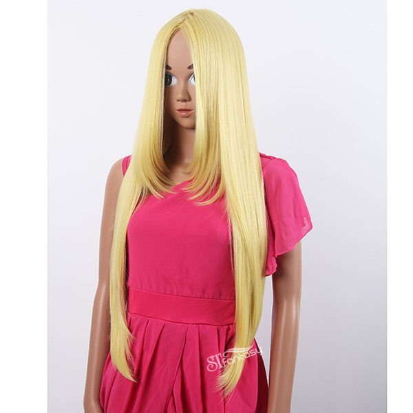 Long straight middel part Jepanese anime cosplay wig yellow color