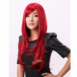 Beautiful long red synthetic hair cosplay wig with natural curl