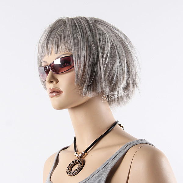 Natural looking short grey hair synthetic fiber mannequin wig