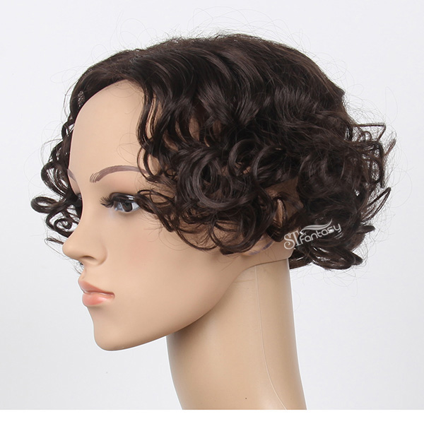 Short black kinky curly synthetic hair toupee for women