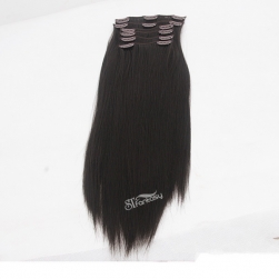 Long straight black synthetic fiber clip in hair extension