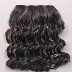20" deep wave black synthetic hair extension with brown highlight
