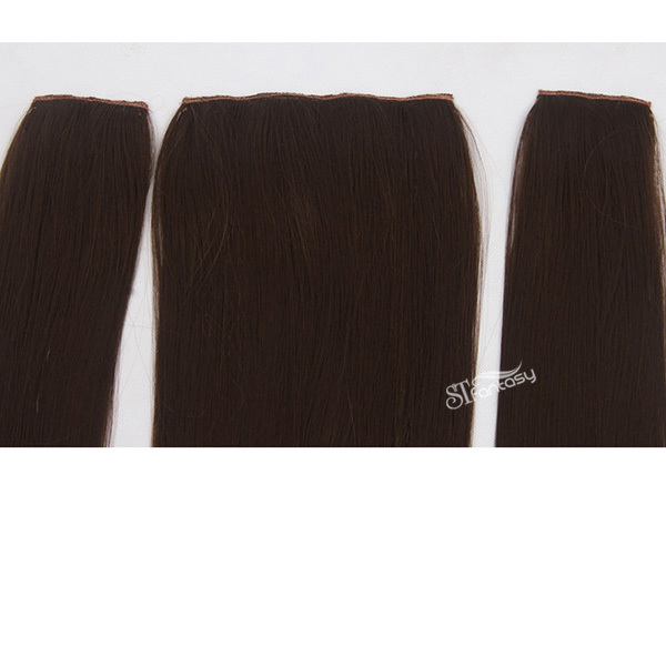 Natural straight brown fake hair clip in hair extension with 3 pieces