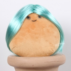 Short straight light blue toy's wig with high temperature fiber