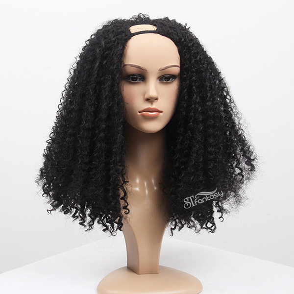 ST fluffy kinky curly synthetic u part wig for black women