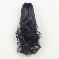 22" Long curly black synthetic claw in hair extension ponytail