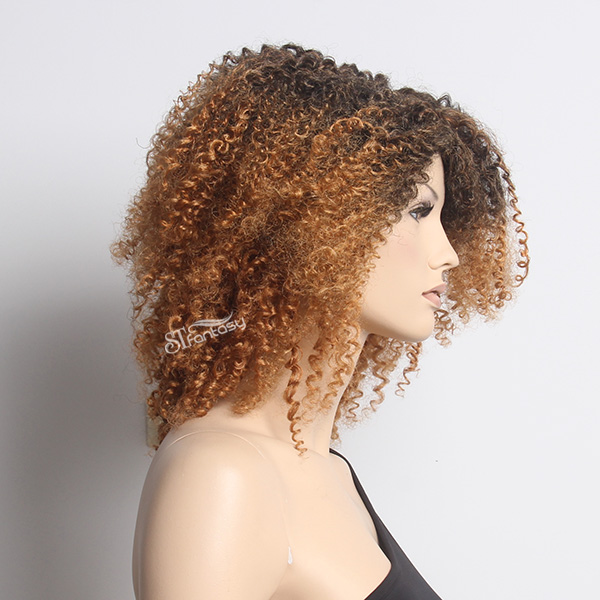 16" Ombre golden kinky curly u part wig for african american women with synthetic hair