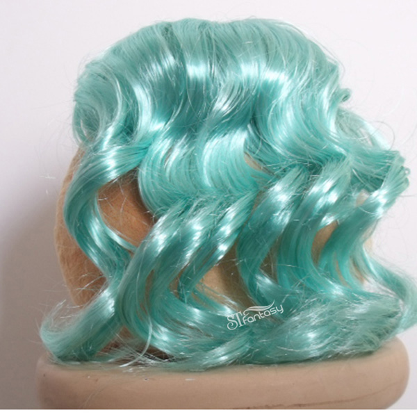 Green curly synthetic hair wig for doll