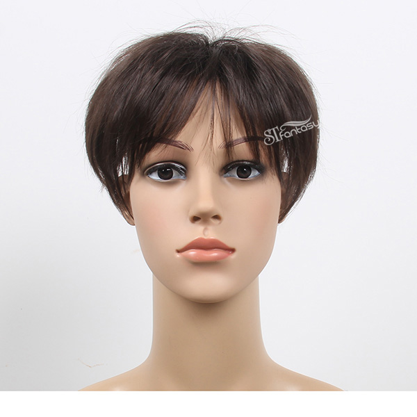 Short straight synthetic hair men's toupee