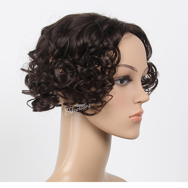 Short black kinky curly synthetic hair toupee for women