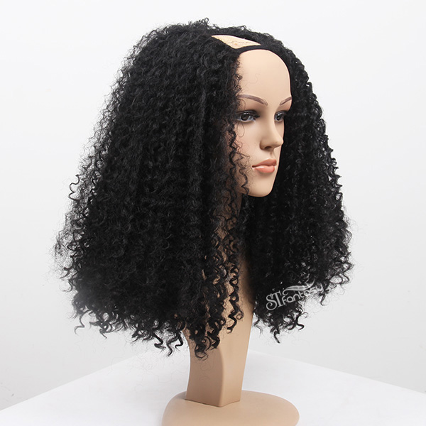 ST fluffy kinky curly synthetic u part wig for black women