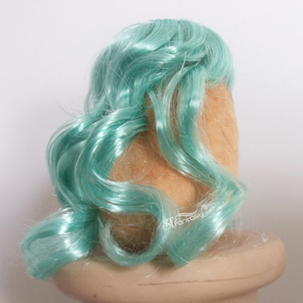 Green curly synthetic hair wig for doll