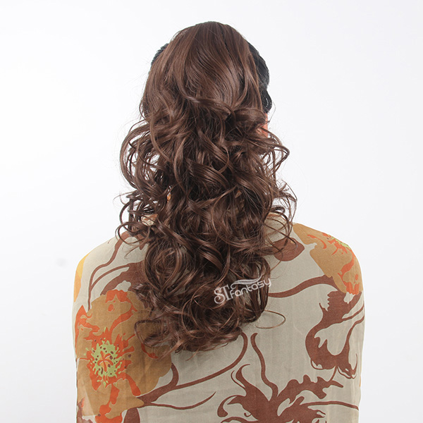 17.5" natural brown color super wave synthetic hair ponytail