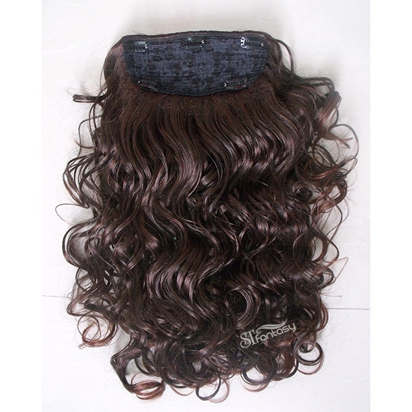 Dark brown long curly synthetic hair weaving with clips