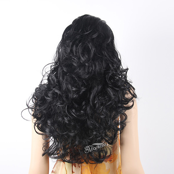 Long curly synthetic black half wig for black women