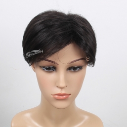 Short straight black synthetic hair toupee for man