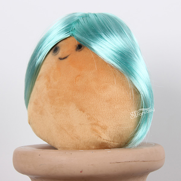 Short straight light blue toy's wig with high temperature fiber