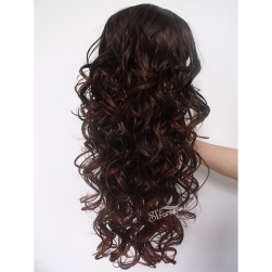 Dark brown long curly synthetic hair weaving with clips