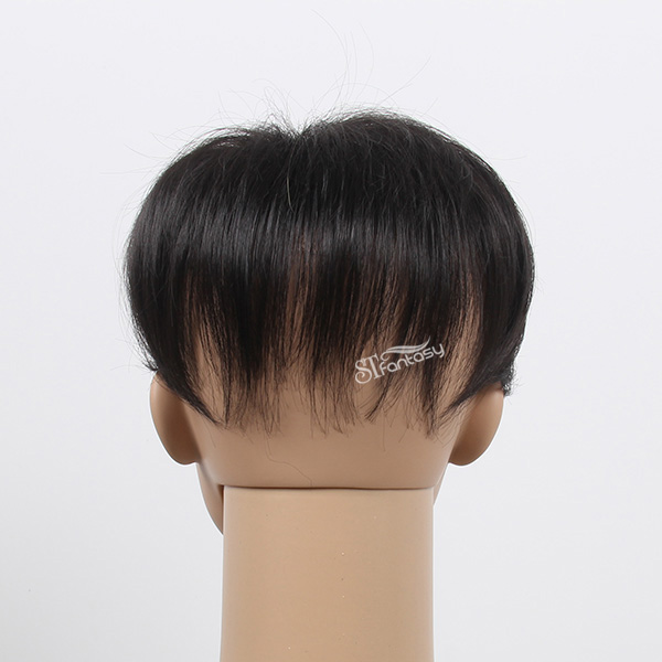 Short straight black synthetic hair toupee for man