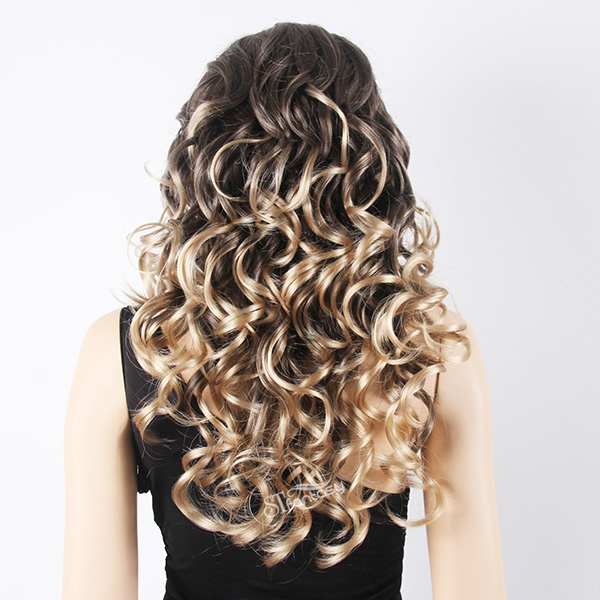 26" Ombre blonde curly half wigs for african american women