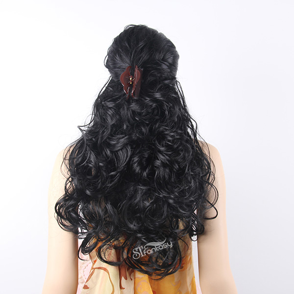 Long curly synthetic black half wig for black women