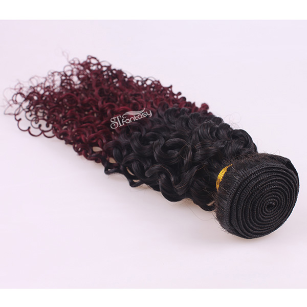 1B/ 99J ombre color human hair weft kinky curly hair extensin for black women