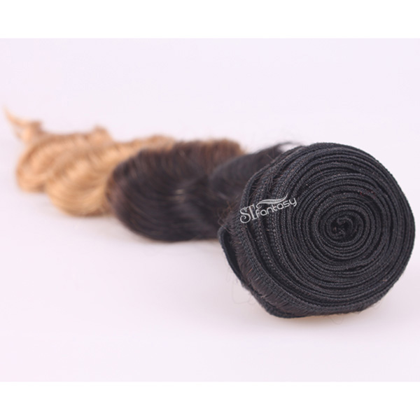 Ombre color remy hair weft curly indian hair extension