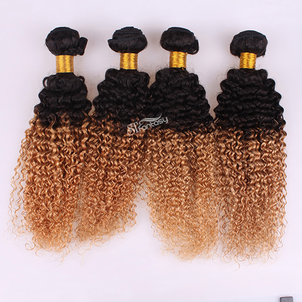 14 inch afro wave ombre hair extension brazillian hair weft