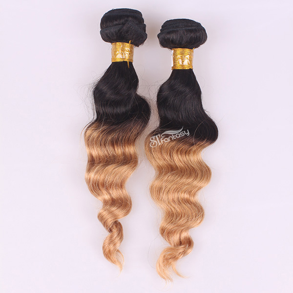 Ombre color remy hair weft curly indian hair extension