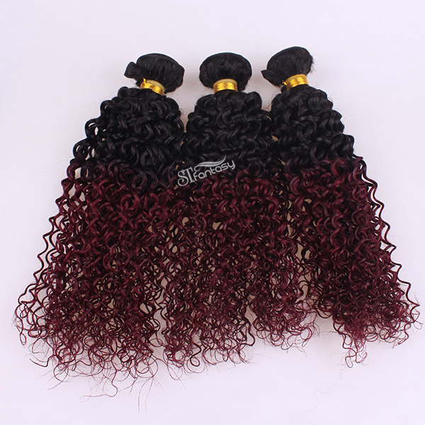 1B/ 99J ombre color human hair weft kinky curly hair extensin for black women