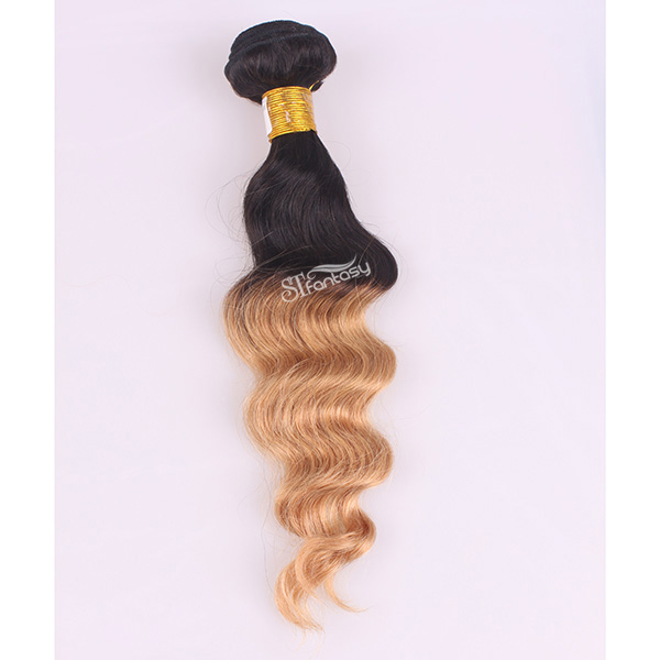 Ombre color remy hair weft curly indian hair extension