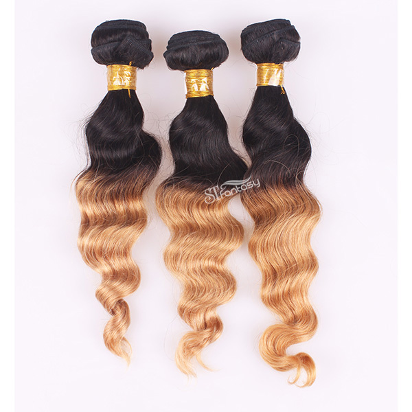 Ombre color remy hair weft curly indian hair extension