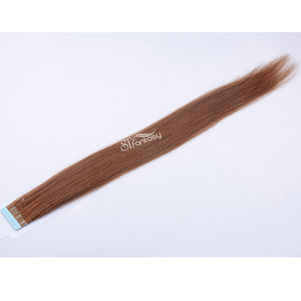 Brown straight tape hair extension with 100% human hair