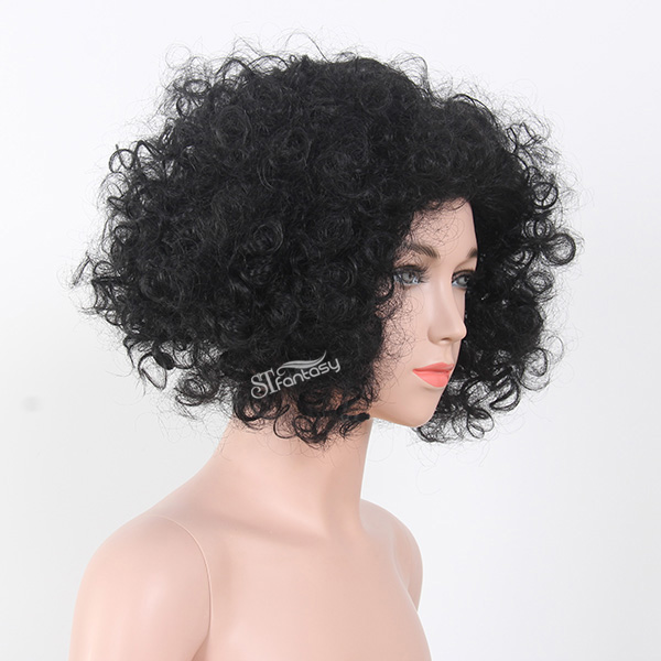 Short black afro wig for kids with imported synthetic fiber wholesale