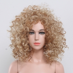 15" Blonde fluffy synthetic hair curly wig for children