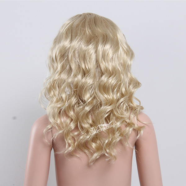Long curly synthetic hair wig for kids blonde color