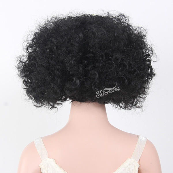 Short black afro wig for kids with imported synthetic fiber wholesale