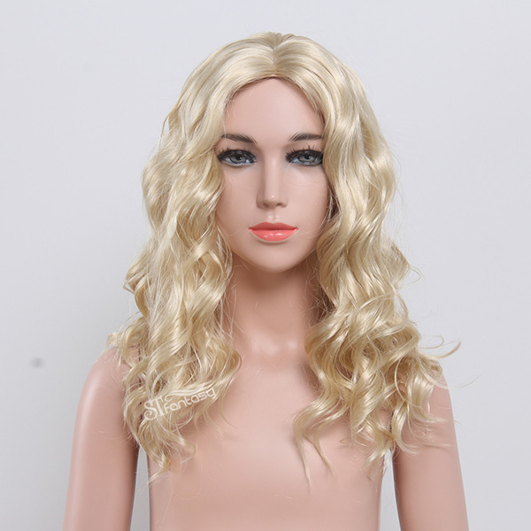 Long curly synthetic hair wig for kids blonde color