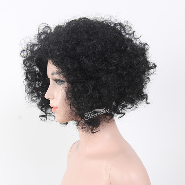 Short black afro wig for kids with imported synthetic fiber wholesale