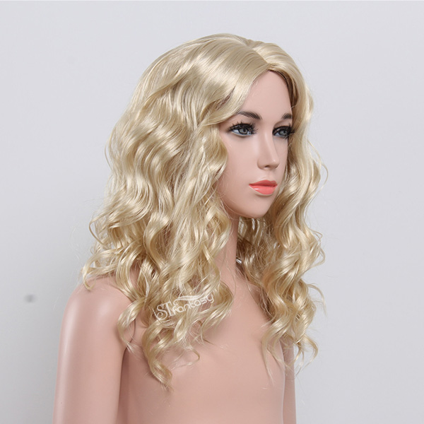 Long curly synthetic hair wig for kids blonde color