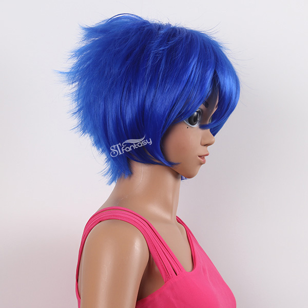 Short blue naruto cosplay wig with high temperature fiber