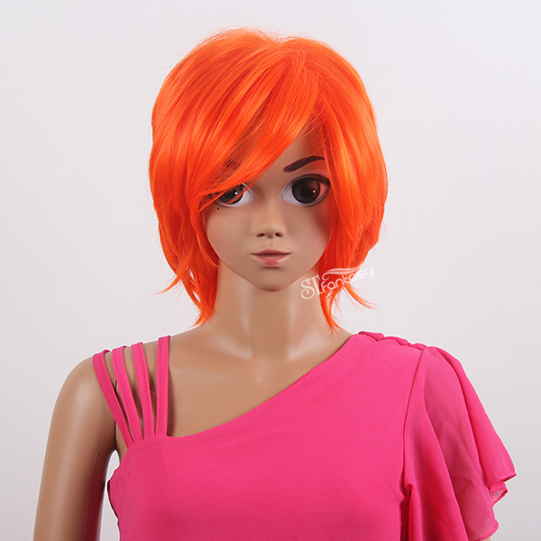 Short orange synthetic fiber Jepanese anime cosplay wig for men