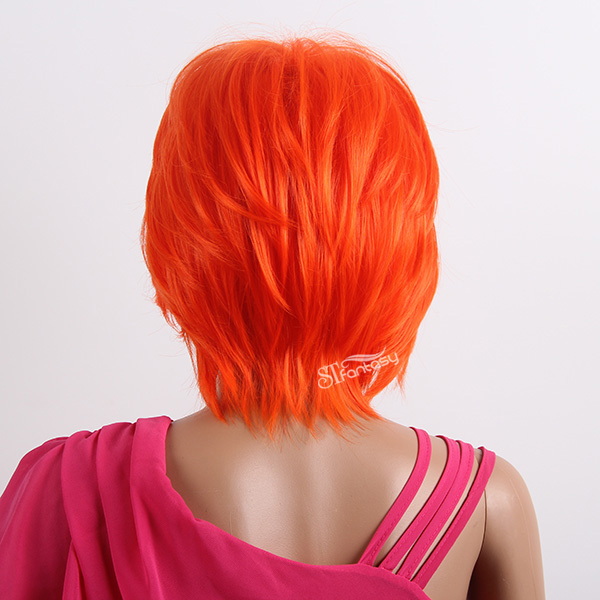 Short orange synthetic fiber Jepanese anime cosplay wig for men