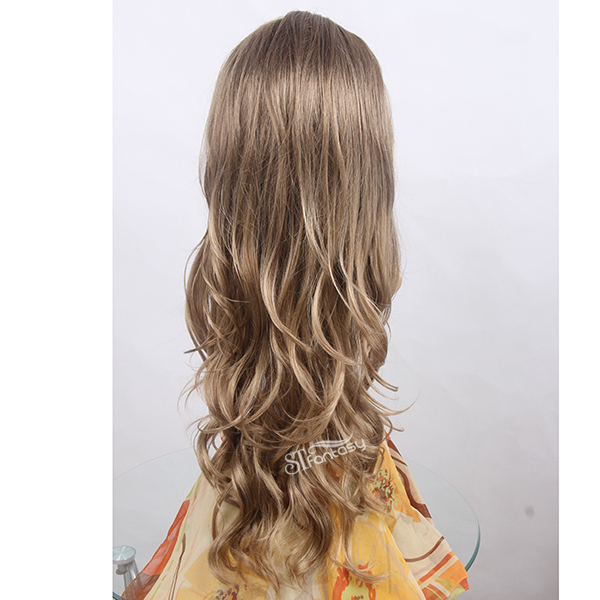 Popular long curly brown synthetic lace front wigs with real looking