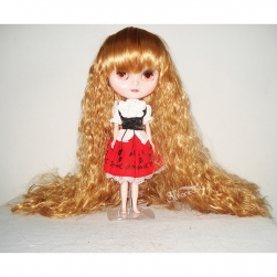 Long golden curly synthetic hair doll's wig
