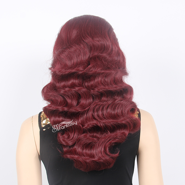 Vintage Style long body wave lace front wigs used synthetic fiber